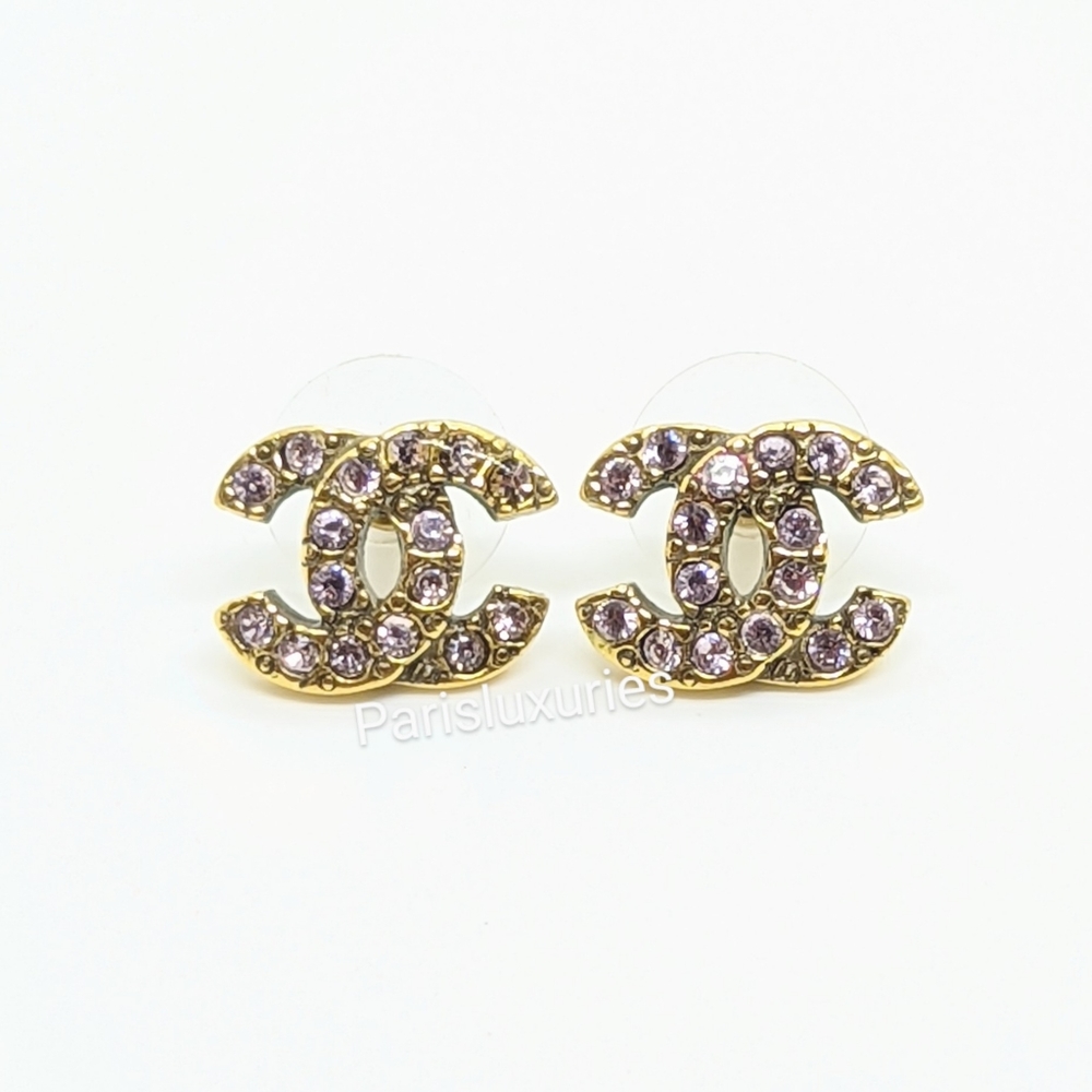 🚫SOLD🚫 CHANEL Gold CC Rhinestone Vintage Pierced Earrings